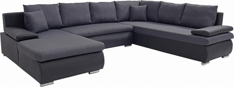 Vente-unique Panoramische hoekslaapbank met hoek links van zwart en antracietgrijs kunstleer en stof DAKOTA II L 320 cm x H 85 cm x D 250 cm - Foto 2