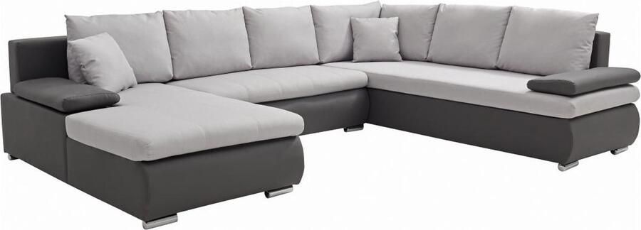 Vente-unique Panoramische hoekslaapbank met hoek links van zwart en grijs kunstleer en stof DAKOTA L 320 cm x H 85 cm x D 250 cm - Foto 2