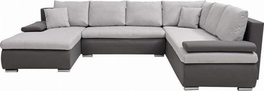 Vente-unique Panoramische hoekslaapbank met hoek links van zwart en grijs kunstleer en stof DAKOTA L 320 cm x H 85 cm x D 250 cm