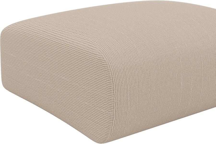 Vente-unique Poef van beige ribfluweel met fijne ribbels POGNI van Maison Céphy - Foto 2