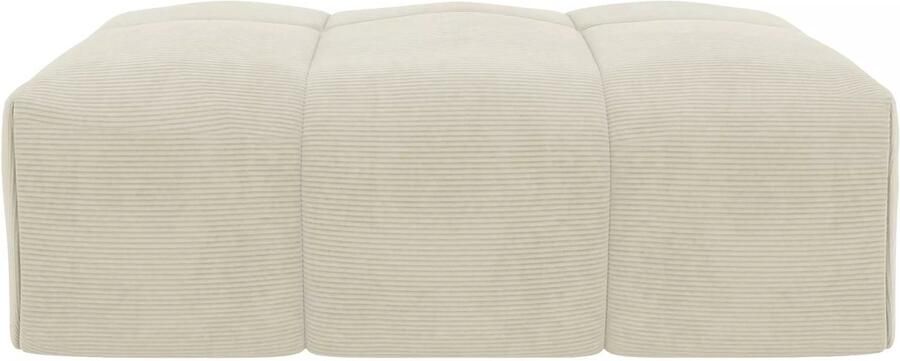 Vente-unique Poef van beige ribfluweel NAEMIA van Maison Céphy L 90 cm x H 41 cm x D 72 cm