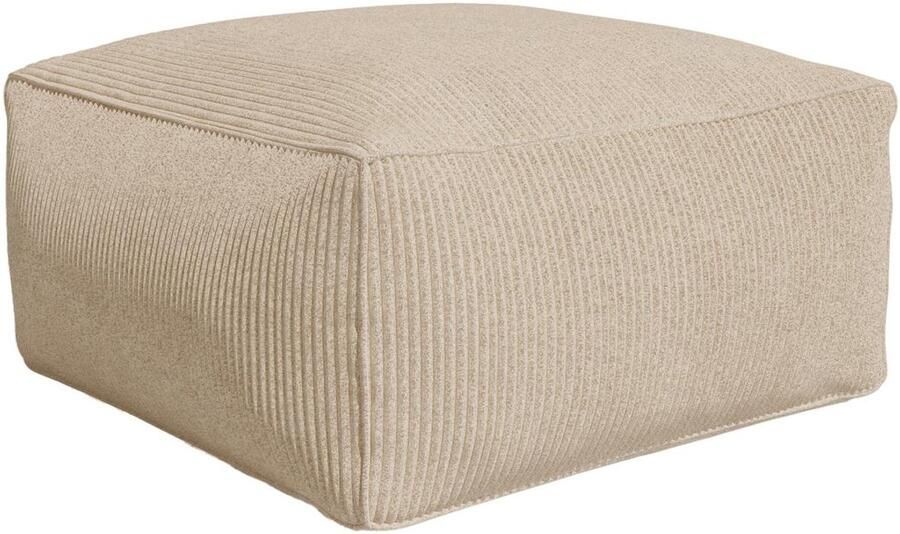Vente-unique Poef van beige ribfluweel NOUMARA L 70 cm x H 35 cm x D 70 cm