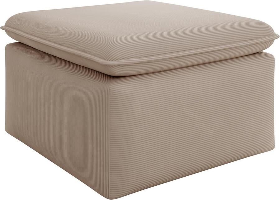 Vente-unique Poef van beige ribfluweel TEODORA L 70 cm x H 43 cm x D 70 cm