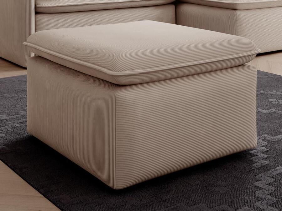 Vente-unique Poef van beige ribfluweel TEODORA L 70 cm x H 43 cm x D 70 cm - Foto 2