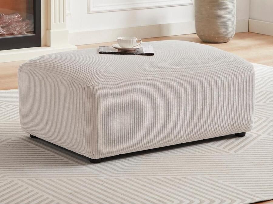 Vente-unique Poef van beige ribfluweel TIRONO van Maison Céphy L 99 cm x H 46 cm x D 66 cm