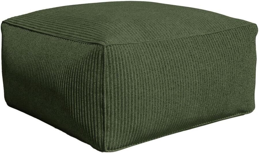 Vente-unique Poef van groen ribfluweel NOUMARA L 70 cm x H 35 cm x D 70 cm