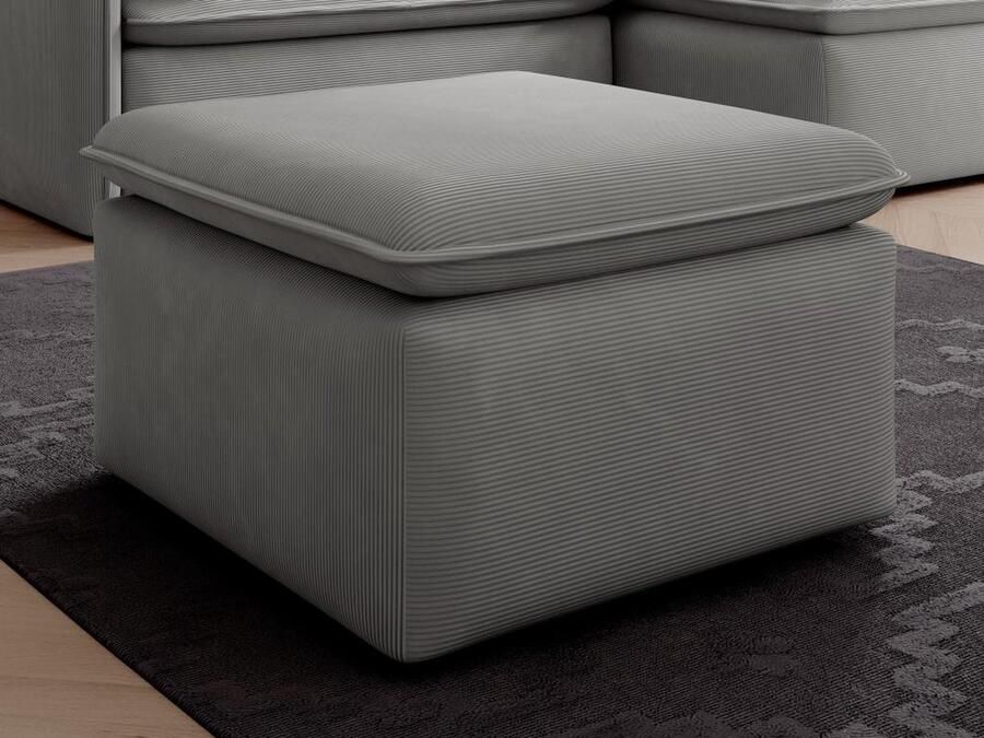 Vente-unique Poef van lichtgrijs ribfluweel TEODORA L 70 cm x H 43 cm x D 70 cm