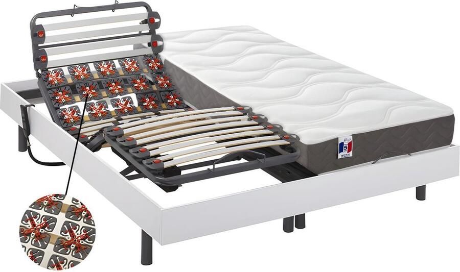 Vente-unique Relax-set met latten en contactplaatjes matras 100% latex met 3 zones MENELAS van DREMEA Wit 2x90x200 cm OKIN-motoren L 200 cm x H 35 cm x D 180 cm - Foto 2