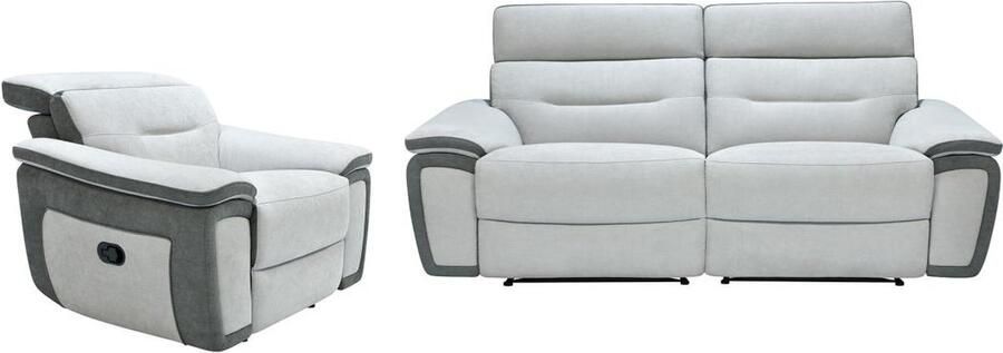 Vente-unique Relax-zitbank met 3 plaatsen en relax-fauteuil in tweekleurige microvezel donkergrijs en lichtgrijs PARUA L 203 cm x H 75 cm x D 102 cm