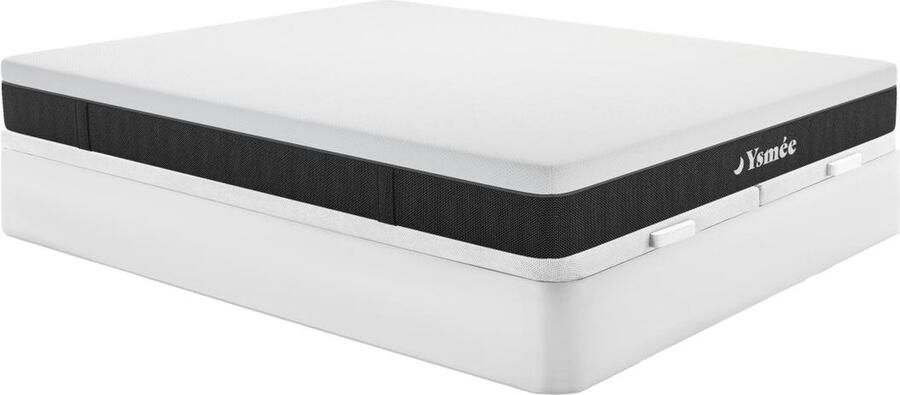 Vente-unique Set 180 x 200 cm witte bedbodem met opbergruimte + matras met pocketveren en 7 zones 22 cm dik CELESTRIA van YSMÉE L 200 cm x H 30 cm x D 180 cm - Foto 2