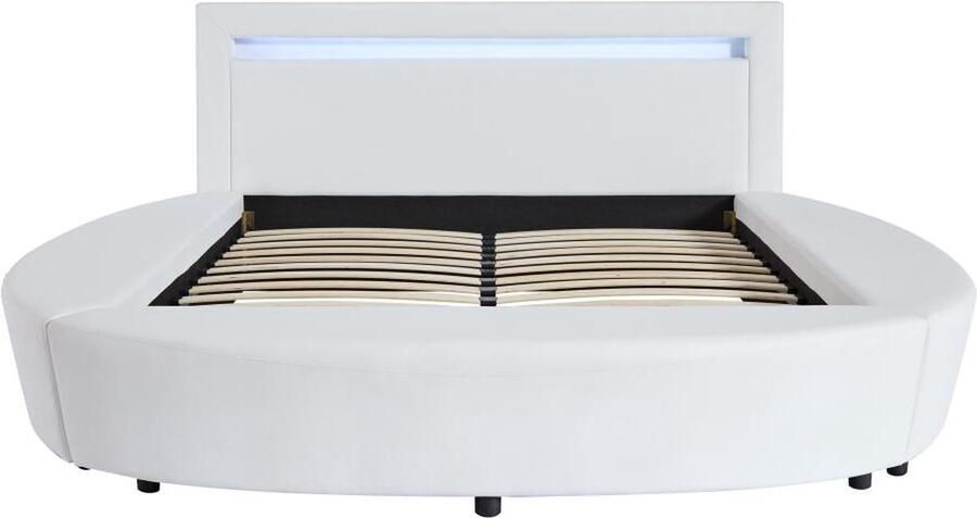 Vente-unique Bed 180 x 200 cm Met ledverlichting Kunstleer Wit ABULIS III L 213 cm x H 99 cm x D 259 cm
