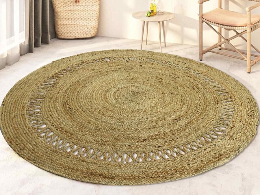 Vente-unique Rond opengewerkt tapijt van 100% jute D200 cm Naturel ALYA L 200 cm x H 0.7 cm x D 200 cm - Foto 2