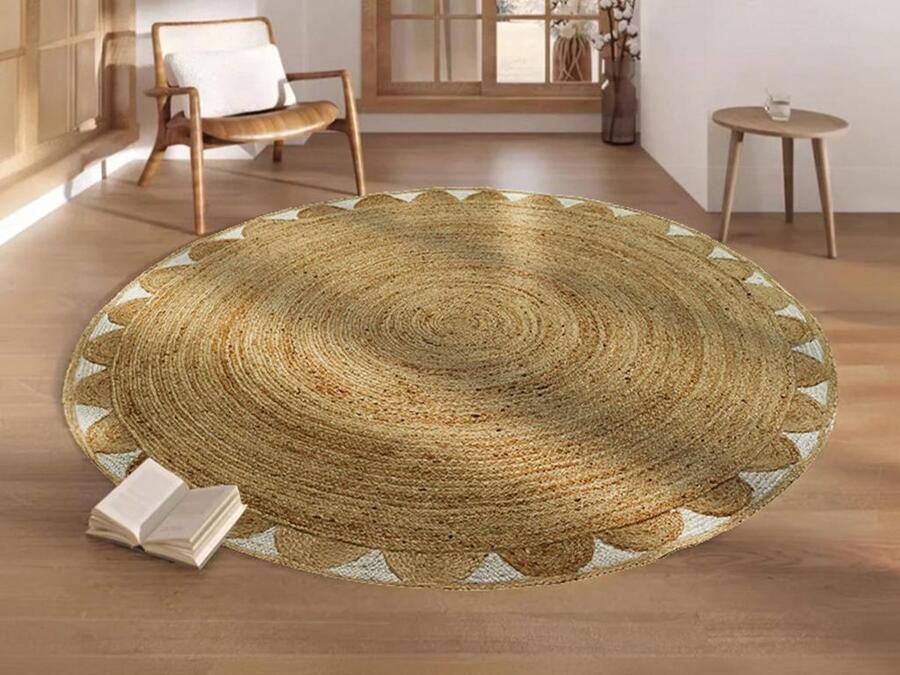 Vente-unique Rond tapijt met bloemenvorm van 100% jute D200 cm Naturel INDIRA L 200 cm x H 0.7 cm x D 200 cm - Foto 2