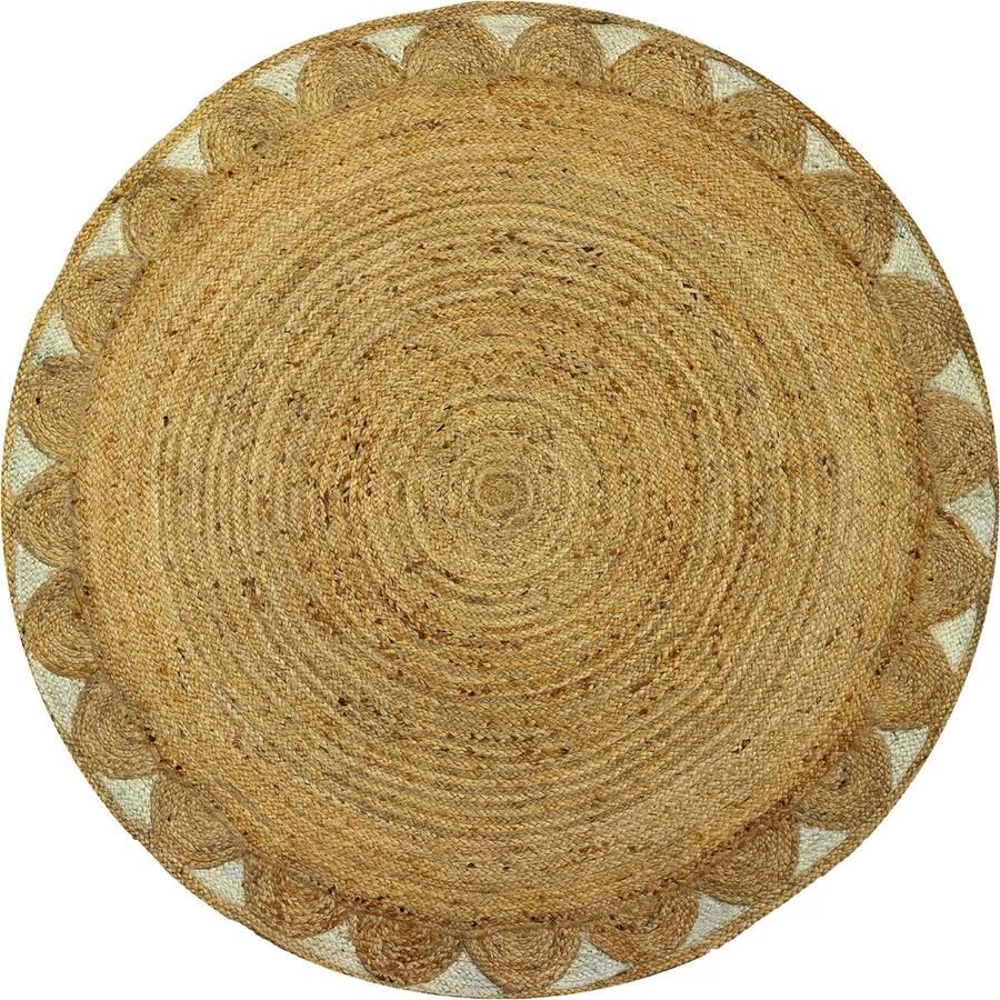 Vente-unique Rond tapijt met bloemenvorm van 100% jute D150 cm Naturel INDIRA L 150 cm x H 0.7 cm x D 150 cm