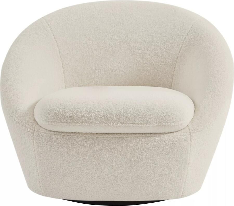 Vente-unique Ronde draaibare fauteuil van witte boucléstof LACARA L 88 cm x H 70 cm x D 78 cm
