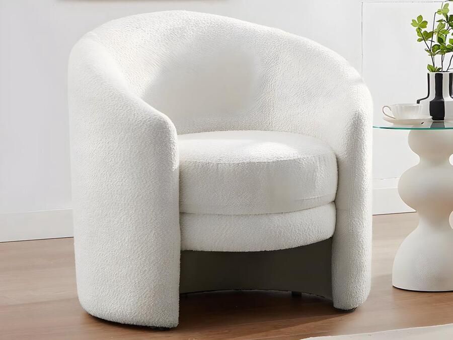 Vente-unique Ronde draaibare fauteuil van witte boucléstof RUOTO L 82 cm x H 82 cm x D 80 cm - Foto 3