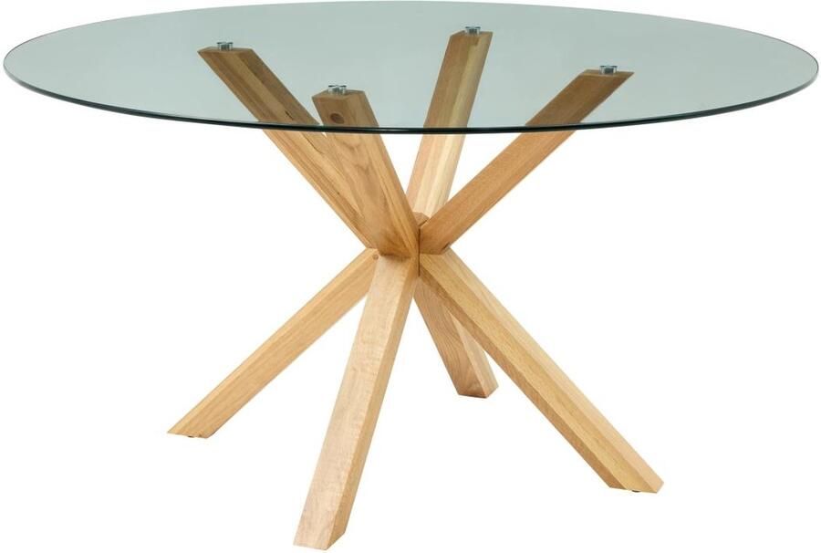 Vente-unique Ronde eettafel 4 personen van gehard glas en eiken Transparant LANIEVO L 140 cm x H 75 cm x D 140 cm