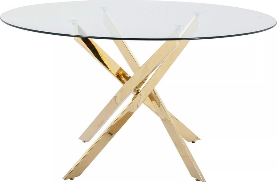 Vente-unique Ronde eettafel – 6 personen – Gehard glas en goudkleurig metaal – Transparant – COSIMA L 140 cm x H 77 cm x D 140 cm