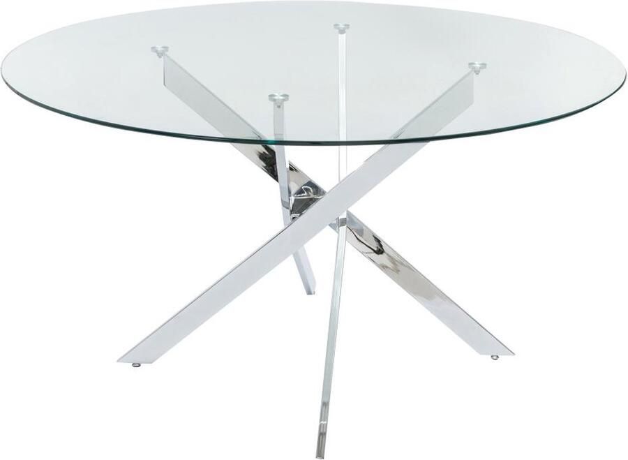 Vente-unique Ronde eettafel – 6 personen – Gehard glas en verchroomd metaal – Transparant – COSIMA L 140 cm x H 77 cm x D 140 cm - Foto 2