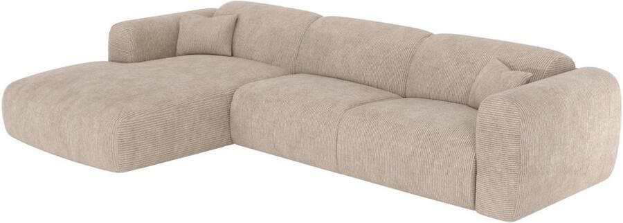 Vente-unique Ruime hoekbank met linkse hoek en snel uitklapbare slaapbank ribfluweel stof in beige POGNI - Foto 2