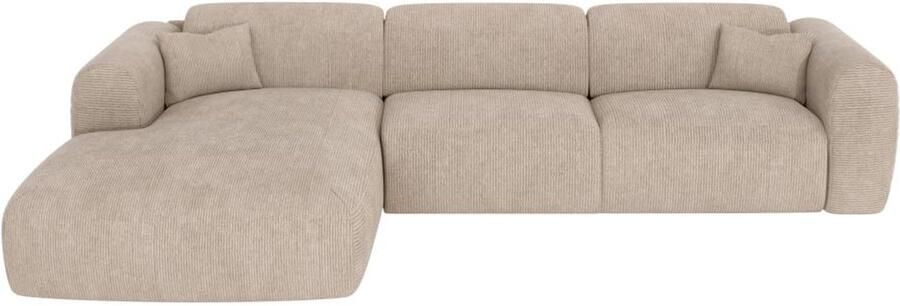 Vente-unique Ruime hoekbank met linkse hoek en snel uitklapbare slaapbank ribfluweel stof in beige POGNI