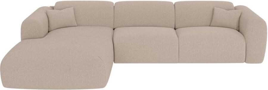 Vente-unique Ruime hoekbank met linkse hoek en snel uitklapbare slaapbank spikkelstof in beige POGNI