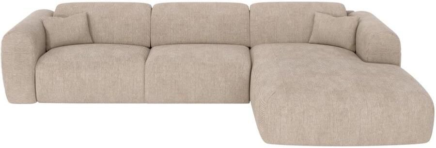 Vente-unique Ruime hoekbank met rechtse hoek en snel uitklapbare slaapbank ribfluweel stof in beige POGNI - Foto 2