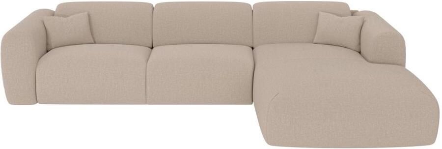 Vente-unique Ruime hoekbank met rechtse hoek en snel uitklapbare slaapbank spikkelstof in beige POGNI
