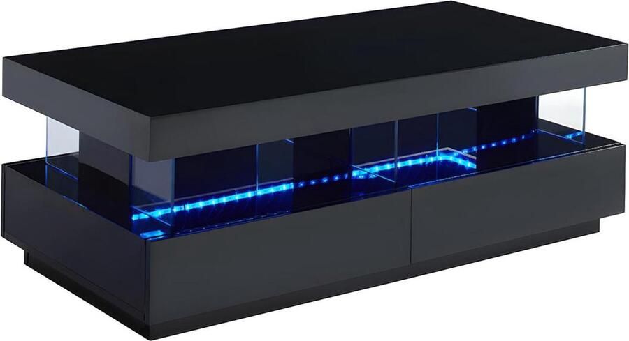 Vente-unique Salontafel FABIO Zwart gelakt MDF Met LEDs 2 lades en 2 nissen L 120 cm x H 42 cm x D 60 cm