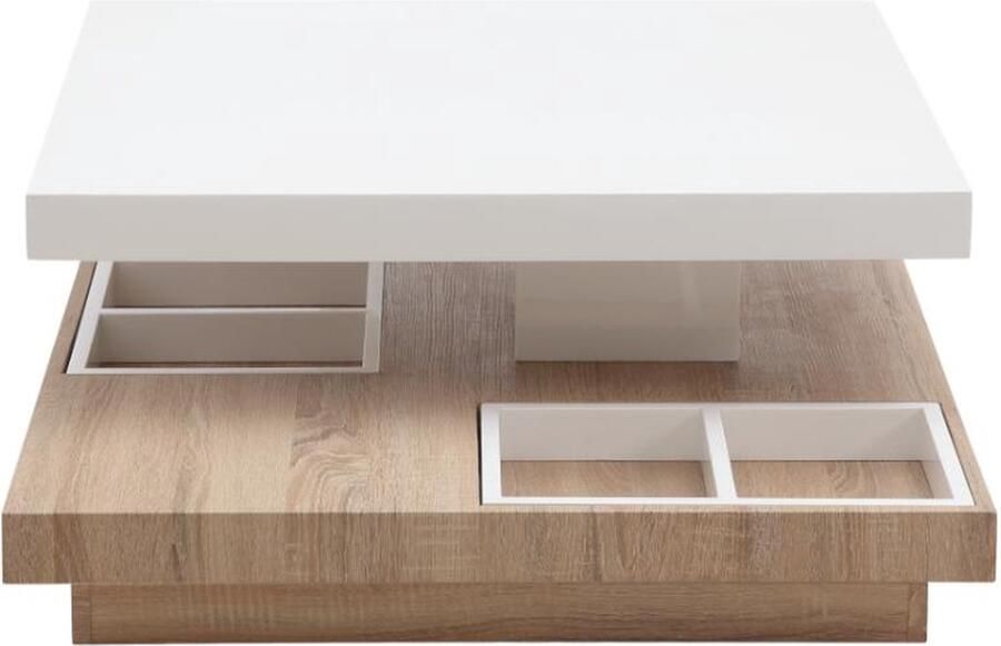 Vente-unique Salontafel FAUSTO II Draaiblad Wit gelakt mdf en eiken L 80 cm x H 34 cm x D 80 cm - Foto 3