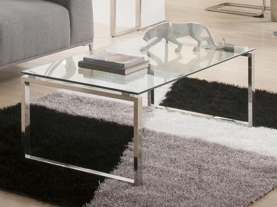 Vente-unique Salontafel FREYA Gehard glas en gechroomd metaal L 120 cm x H 41 cm x D 60 cm
