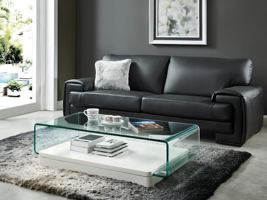 Vente-unique Salontafel GLOSSIE Gebogen glas & wit gelakt MDF L 120 cm x H 33 cm x D 70 cm