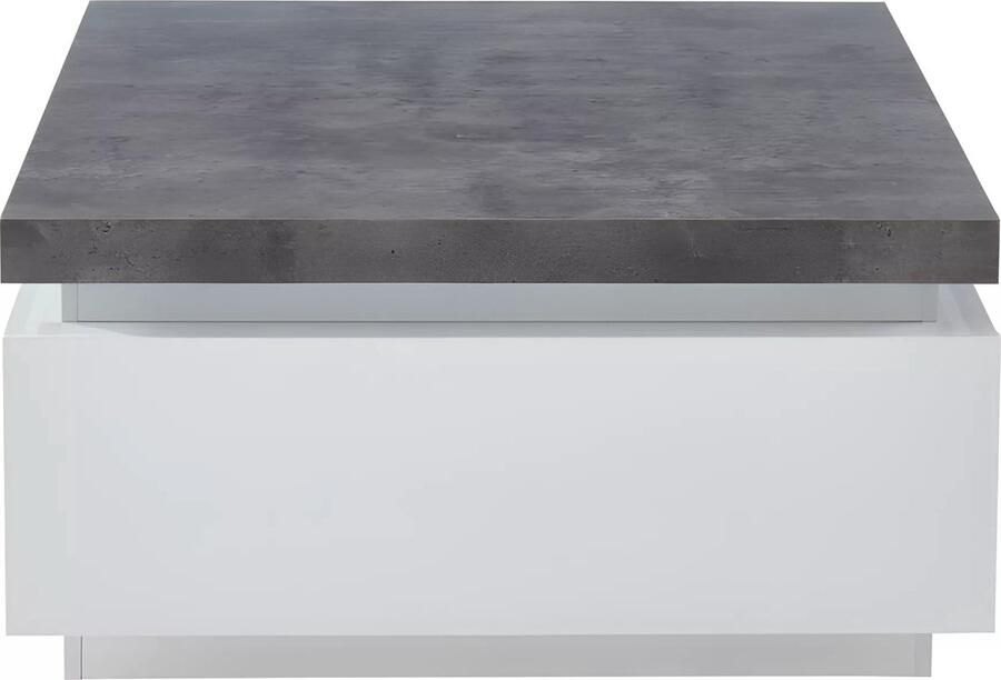 Vente-unique Salontafel HALO II 2 lades Gelakt MDF Met LED-verlichting Wit en beton L 90 cm x H 45 cm x D 90 cm - Foto 2
