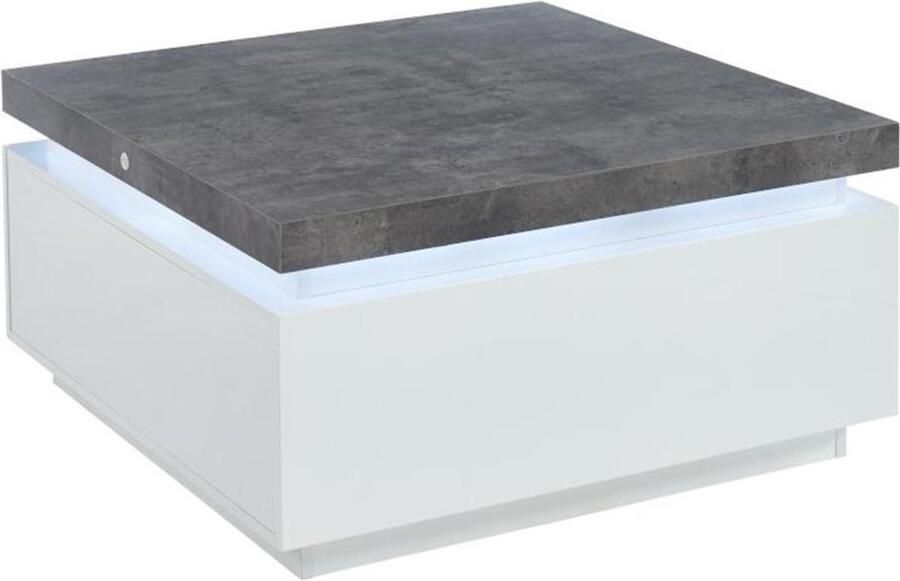 Vente-unique Salontafel HALO II 2 lades Gelakt MDF Met LED-verlichting Wit en beton L 90 cm x H 45 cm x D 90 cm - Foto 3