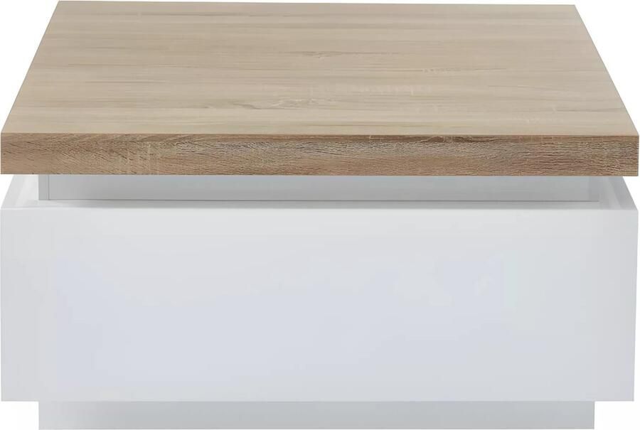 Vente-unique Salontafel HALO II 2 lades Gelakt MDF Met LED-verlichting Wit en eiken L 90 cm x H 45 cm x D 90 cm