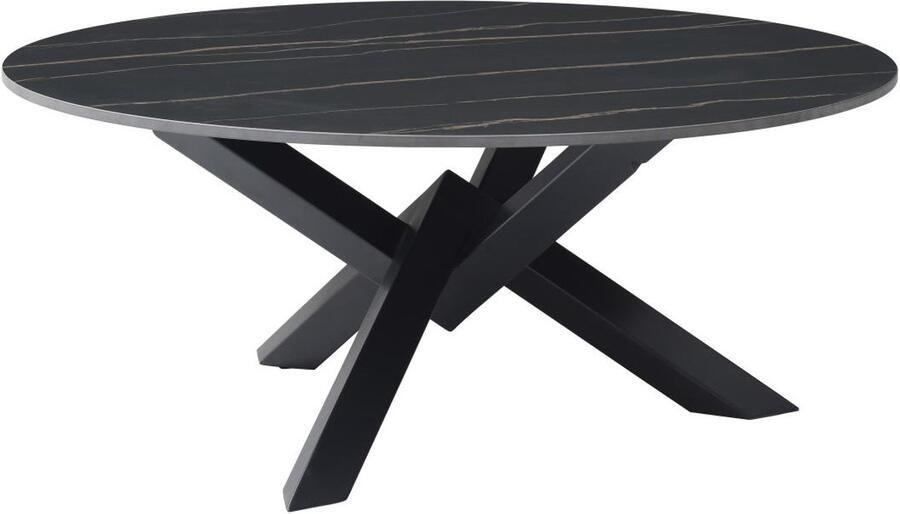 Vente-unique Salontafel in keramiek en metaal Zwarte marmerlook LEONORA van Maison Céphy L 90 cm x H 38 cm x D 90 cm