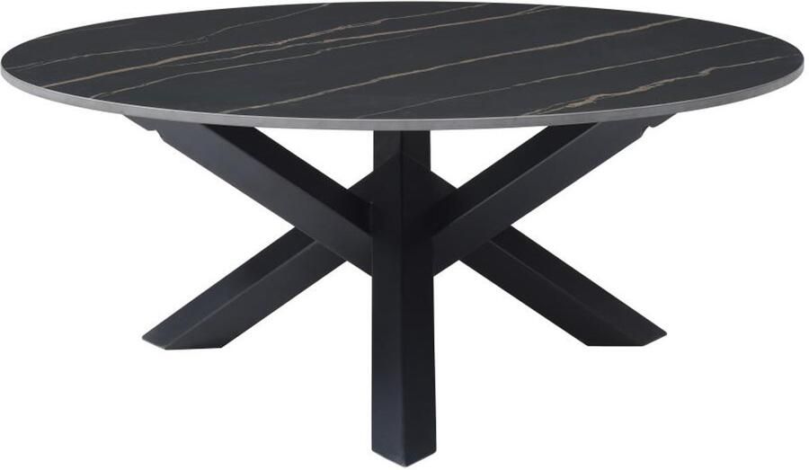 Vente-unique Salontafel in keramiek en metaal Zwarte marmerlook LEONORA van Maison Céphy L 90 cm x H 38 cm x D 90 cm - Foto 2