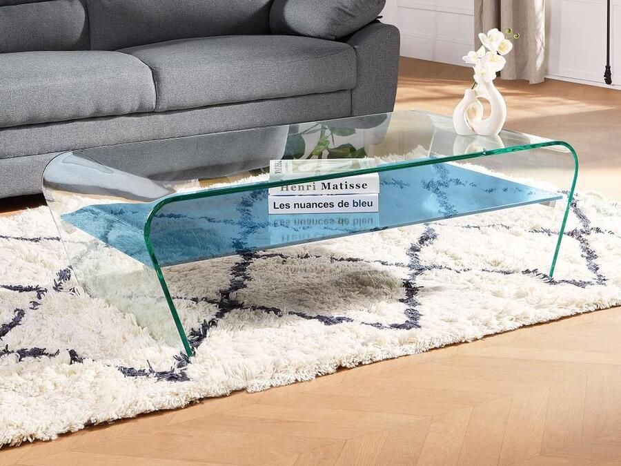 Vente-unique Salontafel KELLY Gehard glas Blauw gelakt blad L 120 cm x H 37 cm x D 60 cm