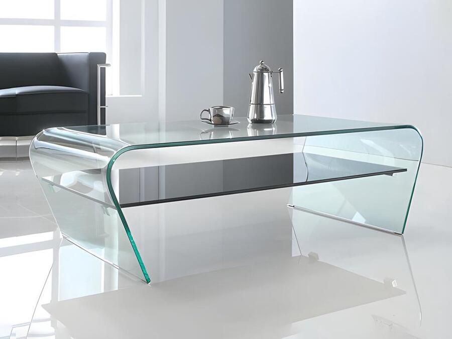 Vente-unique Salontafel KELLY Gehard glas Zwart gelakt blad L 120 cm x H 37 cm x D 60 cm