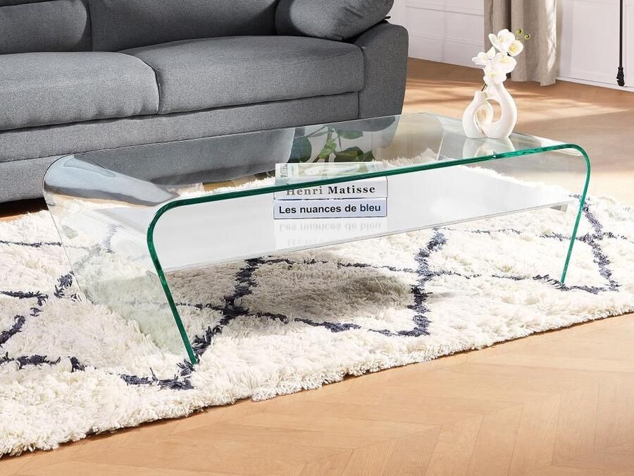 Vente-unique Salontafel KELLY Wit gehard glas schap wit gelakt L 120 cm x H 37 cm x D 60 cm