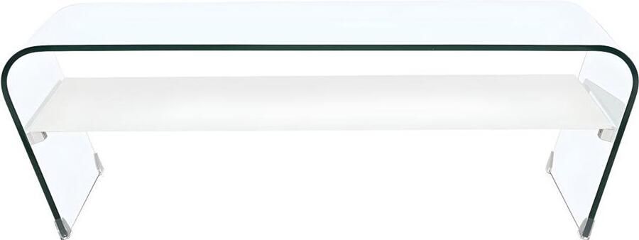 Vente-unique Salontafel KELLY Wit gehard glas schap wit gelakt L 120 cm x H 37 cm x D 60 cm - Foto 3