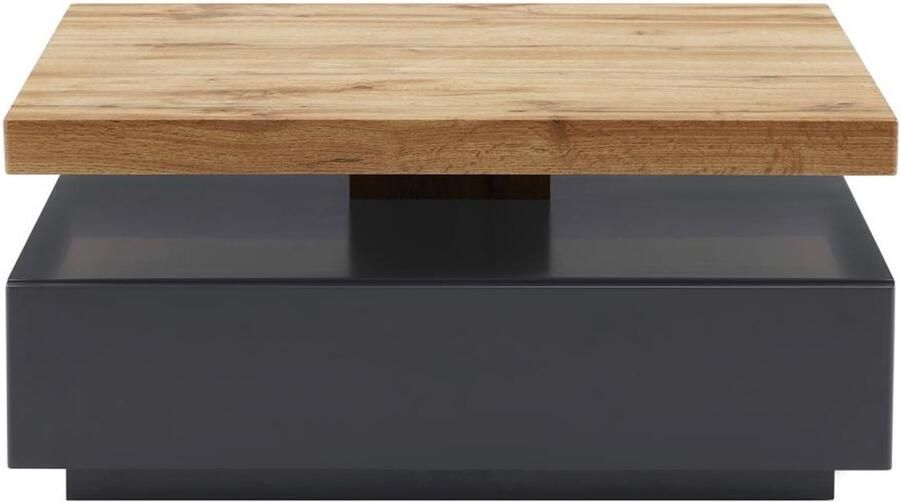 Vente-unique Salontafel KYRIA 1 lade & draaiblad MDF Antraciet & eik L 80 cm x H 36 cm x D 80 cm