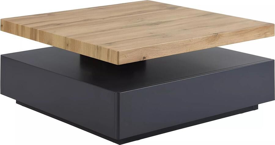 Vente-unique Salontafel KYRIA 1 lade & draaiblad MDF Antraciet & eik L 80 cm x H 36 cm x D 80 cm - Foto 3
