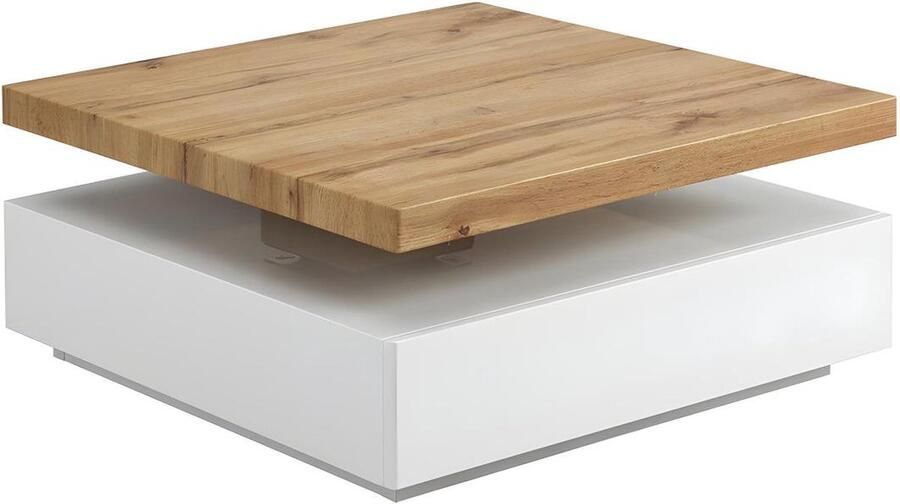 Vente-unique Salontafel KYRIA 1 lade & draaiblad MDF Wit & eik L 80 cm x H 36 cm x D 80 cm