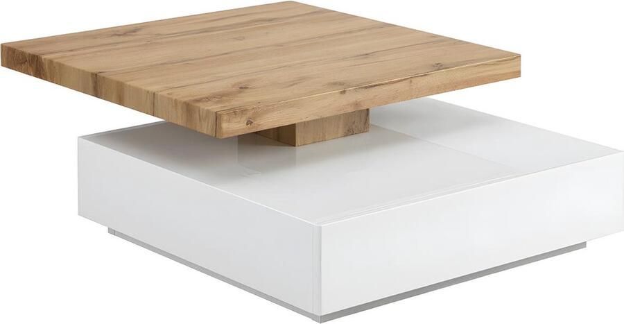 Vente-unique Salontafel KYRIA 1 lade & draaiblad MDF Wit & eik L 80 cm x H 36 cm x D 80 cm - Foto 2