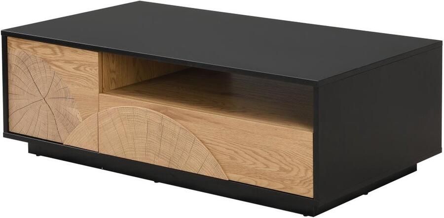 Vente-unique Salontafel met 1 deur 1 lade en 3 nissen van mdf Naturel en wit YASMELIA L 110 cm x H 38 cm x D 60 cm