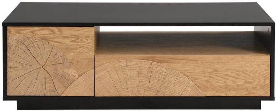 Vente-unique Salontafel met 1 deur 1 lade en 3 nissen van mdf Naturel en wit YASMELIA L 110 cm x H 38 cm x D 60 cm - Foto 2