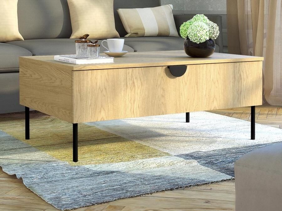 Vente-unique Salontafel met 1 deurtje Naturel en zwart NATANIEL L 100 cm x H 41.6 cm x D 66 cm