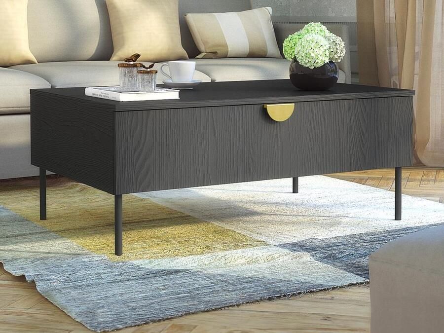 Vente-unique Salontafel met 1 deurtje Zwart en goudkleurig NATANIEL L 100 cm x H 41.6 cm x D 66 cm - Foto 2