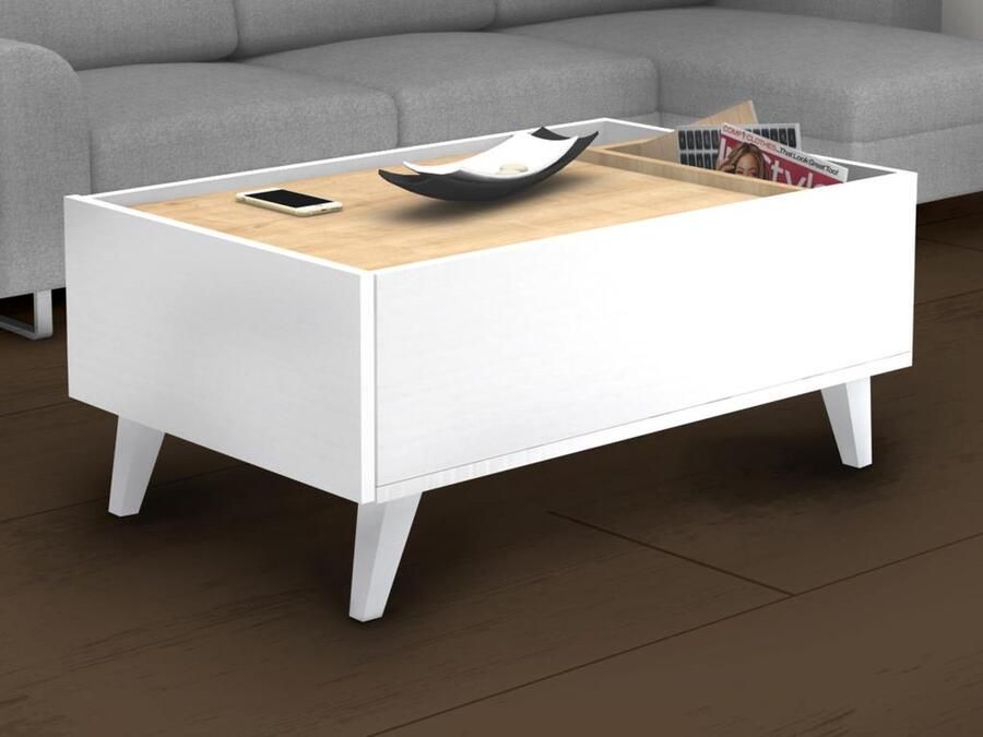 Vente-unique Salontafel met 1 lade en 2 nissen Naturel en wit ISALIA L 90 cm x H 40 cm x D 56 cm - Foto 2